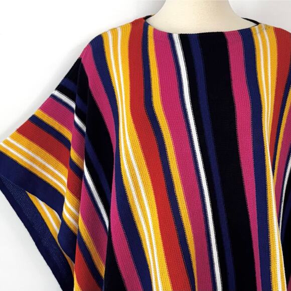 Lauren Ralph Lauren Linen Cotton Striped Knit Poncho Multicolor M/L Petite - Picture 4 of 12